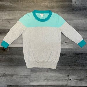 J Crew Aqua/Teal/Beige Color Block 3/4 Sleeve Sweater